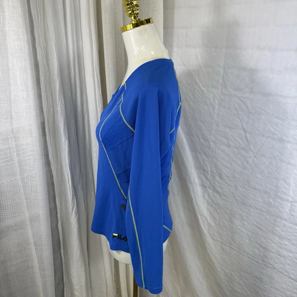 Fila Sport Women's Long Sleeve Running Shirt‎ Medium Blue Yellow Activewear